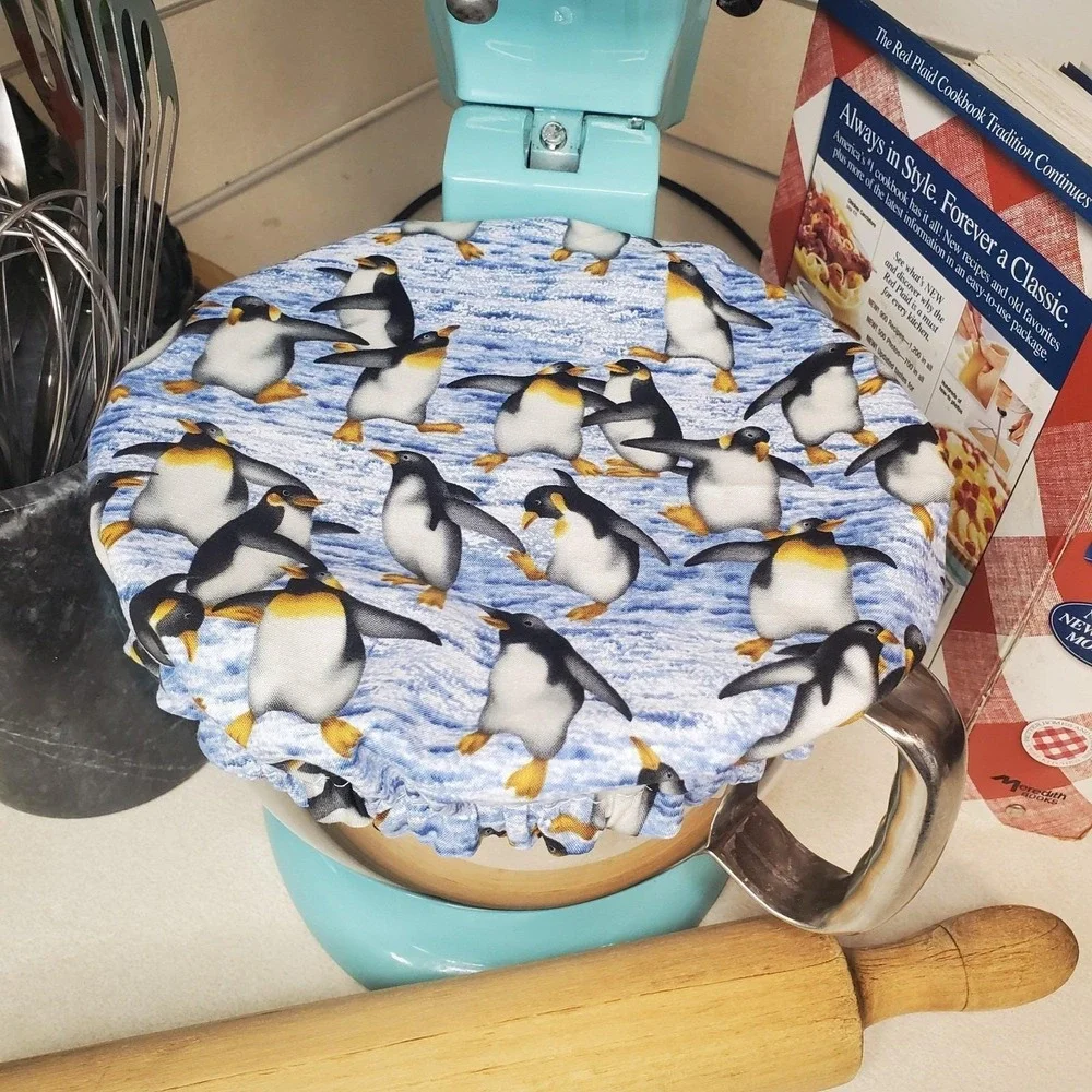 Snowy Penguin Party Reversible KitchenAid Mixer Mixing Bowl Cover Bread Baking
